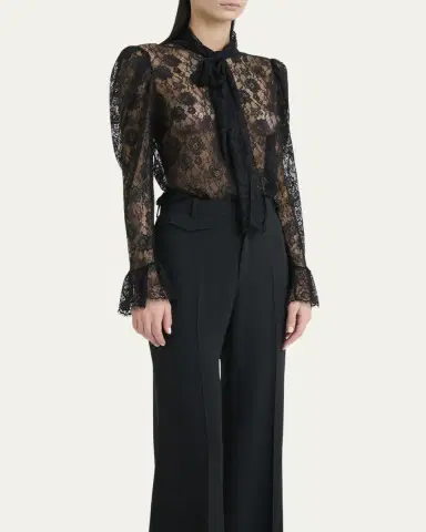 Chloé Tie-Neck Lace Button-Down Blouse | Thumbnail 8