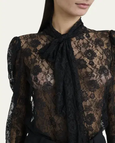 Chloé Tie-Neck Lace Button-Down Blouse | Thumbnail 9
