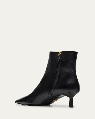 Prada Triangle Logo Leather Kitten-Heel Booties | Thumbnail 3