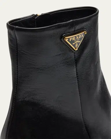 Prada Triangle Logo Leather Kitten-Heel Booties | Thumbnail 5