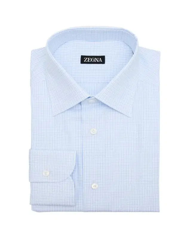 Men's Point-Collar Mini Check Dress Shirt