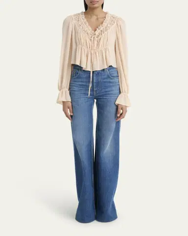 Chloé Ruched Lace Silk Peasant Blouse | Thumbnail 6