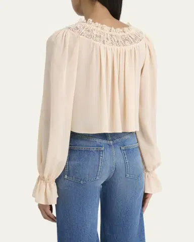 Chloé Ruched Lace Silk Peasant Blouse | Thumbnail 7