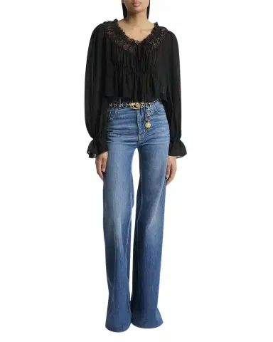 Chloé Ruched Lace Silk Peasant Blouse | Thumbnail 1
