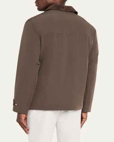 Brunello Cucinelli Men's Nylon Corduroy-Collar Full-Zip Jacket | Thumbnail 3 Brunello Cucinelli Men's Nylon Corduroy-Collar Full-Zip Jacket | Thumbnail 3