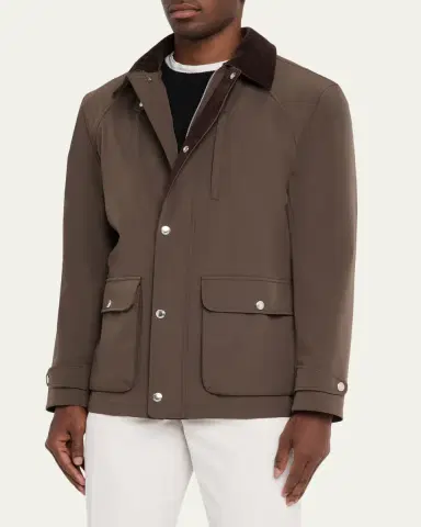 Brunello Cucinelli Men's Nylon Corduroy-Collar Full-Zip Jacket | Thumbnail 4 Brunello Cucinelli Men's Nylon Corduroy-Collar Full-Zip Jacket | Thumbnail 4