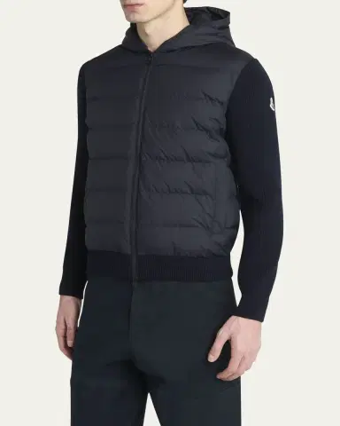 Moncler Men's Down Quilted Wool Knit Hooded Cardigan | Thumbnail 4 Moncler Men's Down Quilted Wool Knit Hooded Cardigan | Thumbnail 4