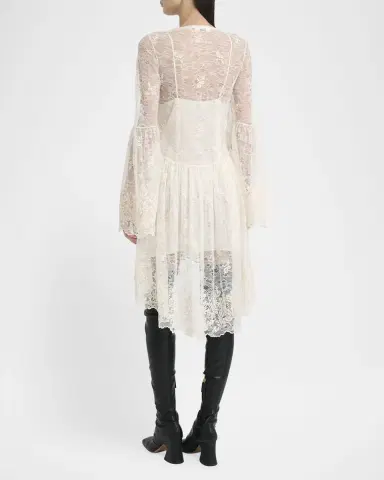 Chloé Lace U-Neck Long-Sleeve Mini Dress | Thumbnail 2 Chloé Lace U-Neck Long-Sleeve Mini Dress | Thumbnail 2