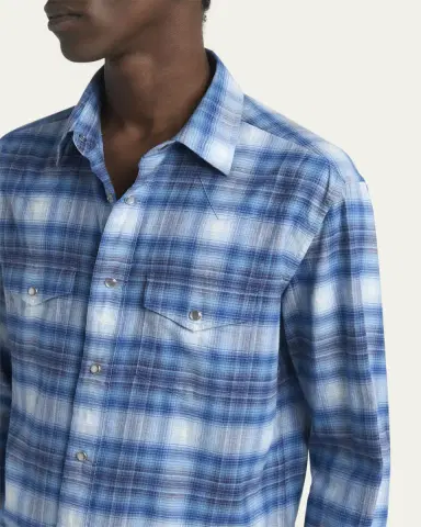 TOM FORD Men's Defused Check Slim Fit Western Shirt | Thumbnail 5 TOM FORD Men's Defused Check Slim Fit Western Shirt | Thumbnail 5