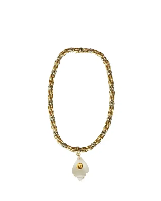 Haute Victoire 18K Rock Crystal Shell and Citrine Braided Necklace
