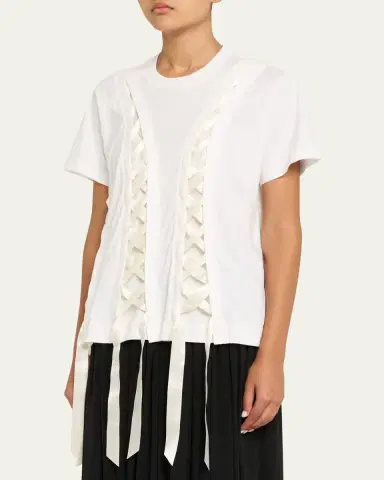 Simone Rocha Unraveling Ribbon Cotton Jersey T-Shirt | Thumbnail 4