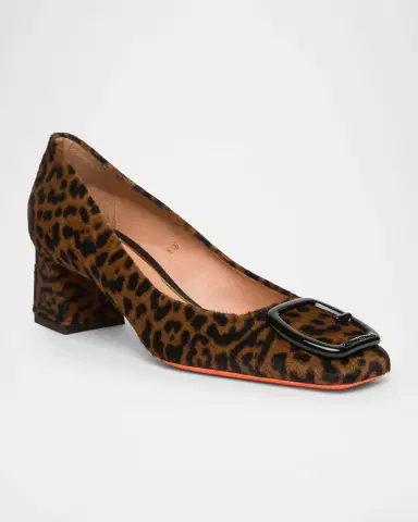 Santoni Leopard Block Heel Buckle Pumps | Thumbnail 2 Santoni Leopard Block Heel Buckle Pumps | Thumbnail 2