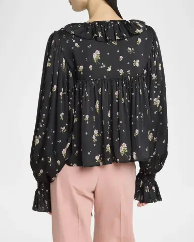 Chloé Floral Silk Ruffle Peasant Blouse | Thumbnail 2