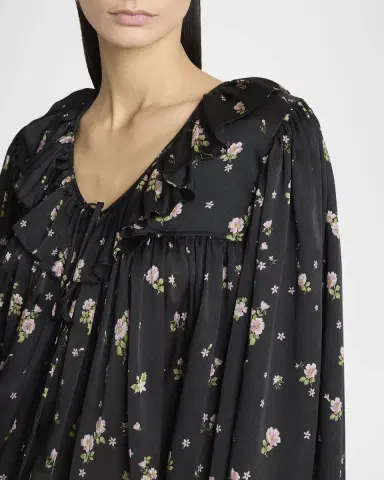 Chloé Floral Silk Ruffle Peasant Blouse | Thumbnail 4