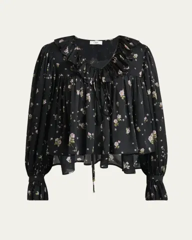 Chloé Floral Silk Ruffle Peasant Blouse | Thumbnail 5