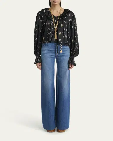 Chloé Floral Silk Ruffle Peasant Blouse | Thumbnail 6