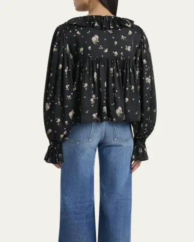 Chloé Floral Silk Ruffle Peasant Blouse | Thumbnail 7