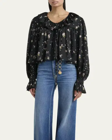 Chloé Floral Silk Ruffle Peasant Blouse | Thumbnail 8