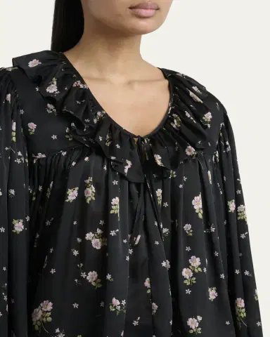Chloé Floral Silk Ruffle Peasant Blouse | Thumbnail 9