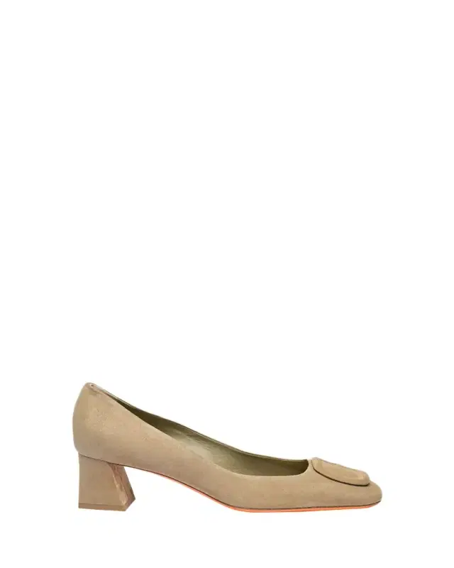 Santoni Suede Block Heel Buckle Pumps