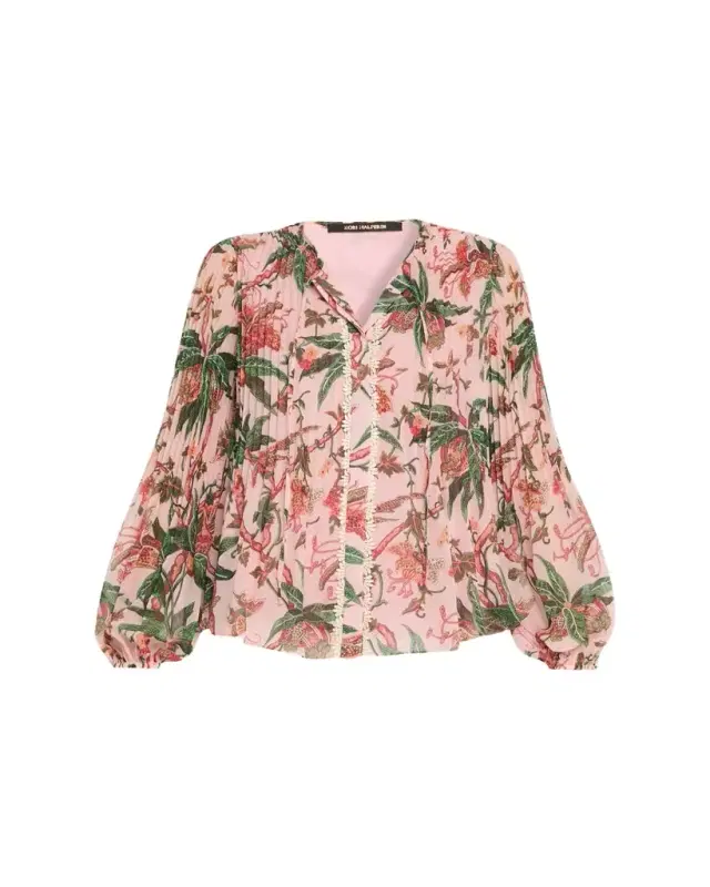 Kobi Halperin Helen Pleated Floral-Print Blouse