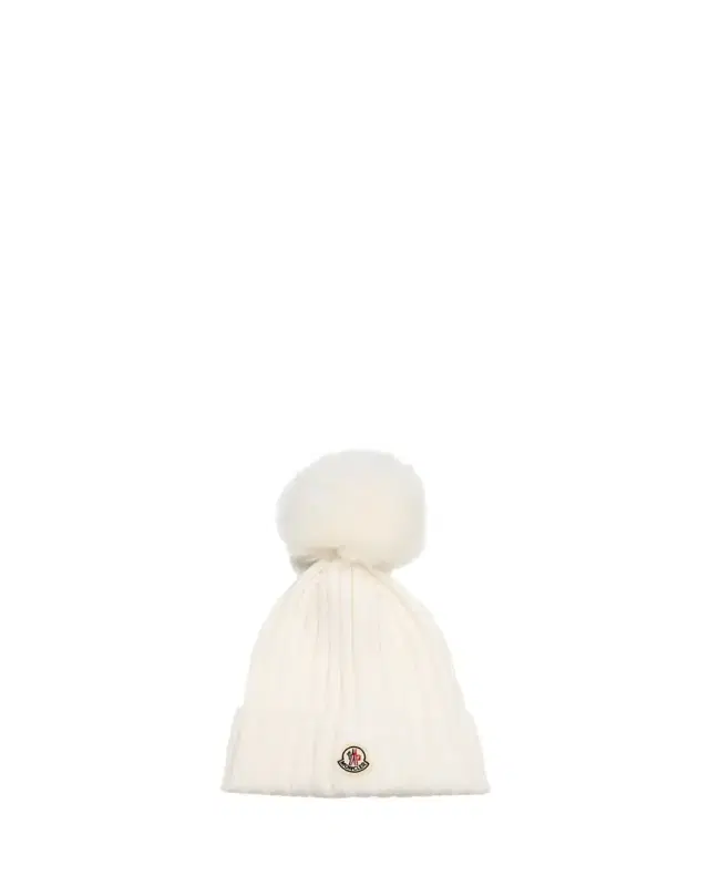 Moncler Wool Beanie with Faux Fur Pom