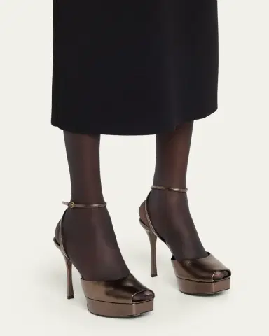 Saint Laurent La Scandale Metallic Leather Ankle-Strap Sandals | Thumbnail 2