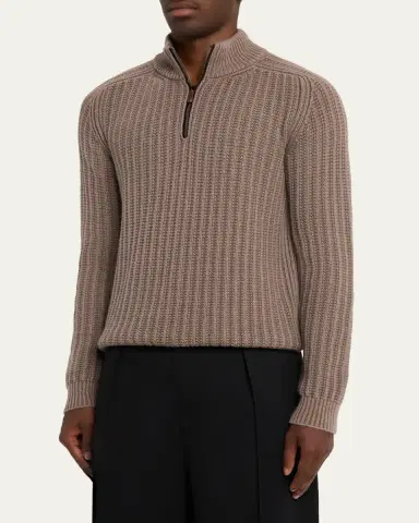 Iris Von Arnim Men's Eugene Half-Zip Cashmere Pullover | Thumbnail 4