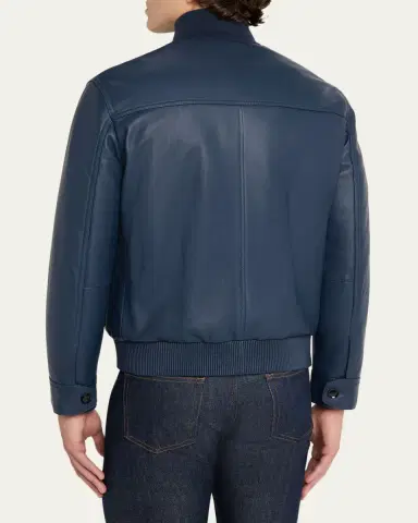 Brioni Men's Leather Button-Front Blouson | Thumbnail 3 Brioni Men's Leather Button-Front Blouson | Thumbnail 3