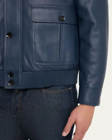 Brioni Men's Leather Button-Front Blouson | Thumbnail 5 Brioni Men's Leather Button-Front Blouson | Thumbnail 5