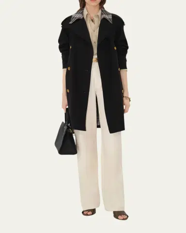 Burberry Castleford Check-Collar Belted Short Trench Coat | Thumbnail 2 Burberry Castleford Check-Collar Belted Short Trench Coat | Thumbnail 2