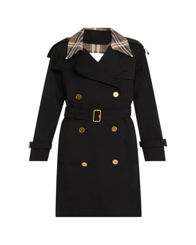 Castleford Check-Collar Belted Short Trench Coat