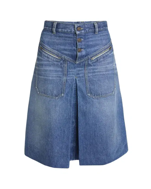 Cotton Denim Midi Skirt