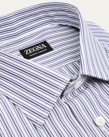 Zegna Men's Trofeo Comfort Cotton Stripe Point Collar Dress Shirt | Thumbnail 2