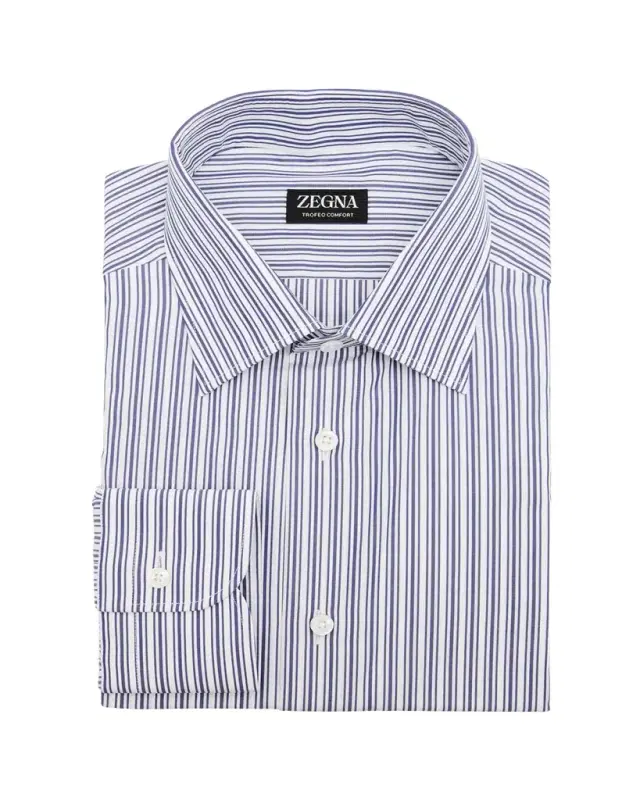 ZEGNA Men's Trofeo Comfort Cotton Stripe Point Collar Dress Shirt