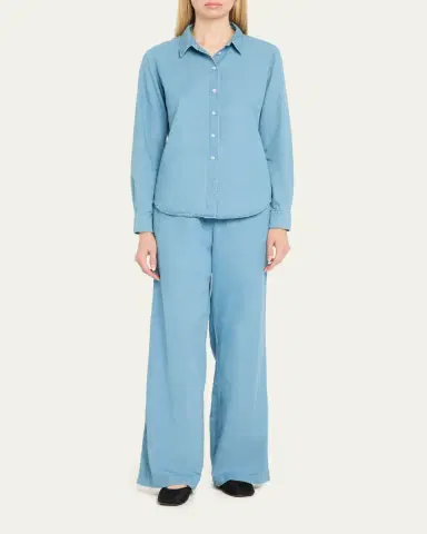 Sprwmn Chambray Fitted Button-Front Shirt | Thumbnail 2 Sprwmn Chambray Fitted Button-Front Shirt | Thumbnail 2