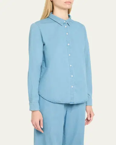 Sprwmn Chambray Fitted Button-Front Shirt | Thumbnail 4 Sprwmn Chambray Fitted Button-Front Shirt | Thumbnail 4