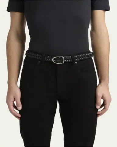 Tom Ford Men's Woven Leather Angled-Buckle Belt | Thumbnail 2