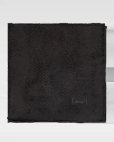 Brioni Men's Solid Paisley Jacquard Silk Pocket Square | Thumbnail 2