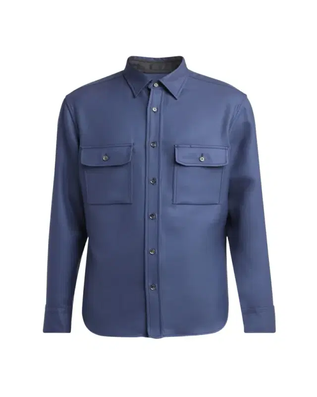 Men's Wool Twill Double-Pocket Military Shirt