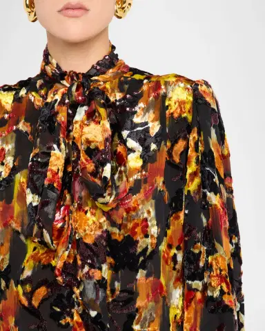 Saint Laurent Floral Velvet Long-Sleeve High-Low Dress | Thumbnail 5