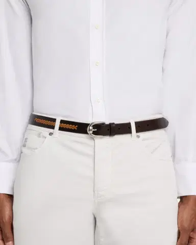 Brunello Cucinelli Men's Stitched Leather Belt | Thumbnail 2