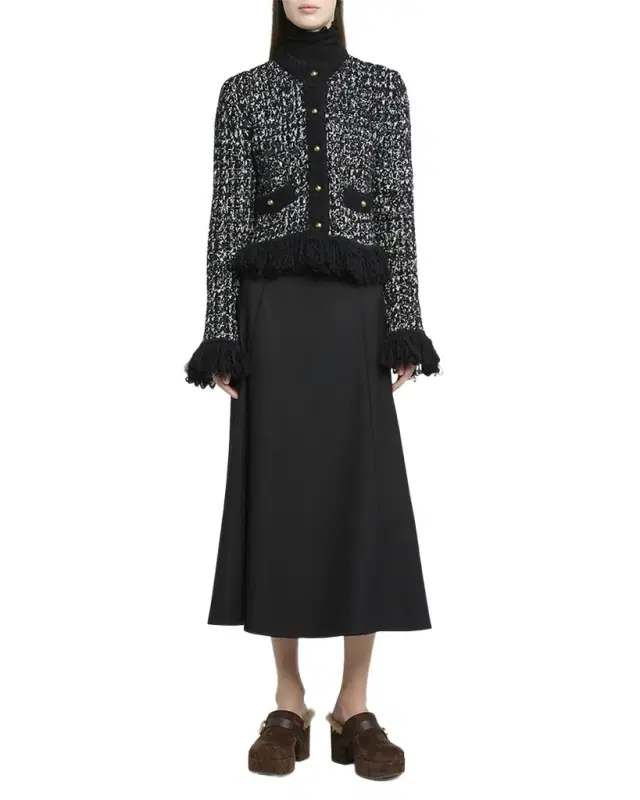 Circle-Cut Wool Midi Skirt