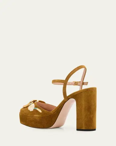 Valentino Garavani Floral Embroidered VLogo Suede Platform Sandals | Thumbnail 3 Valentino Garavani Floral Embroidered VLogo Suede Platform Sandals | Thumbnail 3
