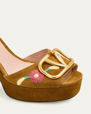 Valentino Garavani Floral Embroidered VLogo Suede Platform Sandals | Thumbnail 4 Valentino Garavani Floral Embroidered VLogo Suede Platform Sandals | Thumbnail 4