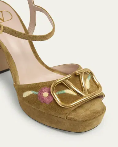 Valentino Garavani Floral Embroidered VLogo Suede Platform Sandals | Thumbnail 6 Valentino Garavani Floral Embroidered VLogo Suede Platform Sandals | Thumbnail 6