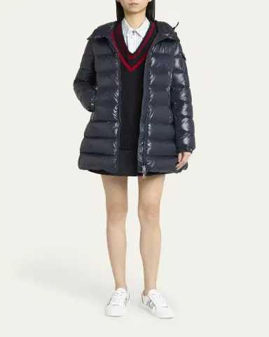 Moncler Courcelles Long Hooded Down Puffer Coat | Thumbnail 2