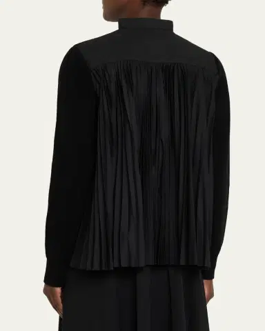 Sacai Pleated-Back Rib-Knit Cardigan | Thumbnail 3