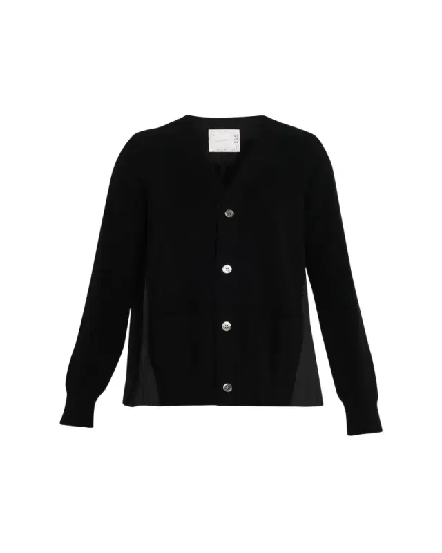Pleated-Back Rib-Knit Cardigan