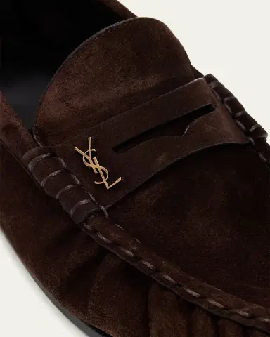 Saint Laurent Men's Suede Cassandre Penny Loafers | Thumbnail 6 Saint Laurent Men's Suede Cassandre Penny Loafers | Thumbnail 6